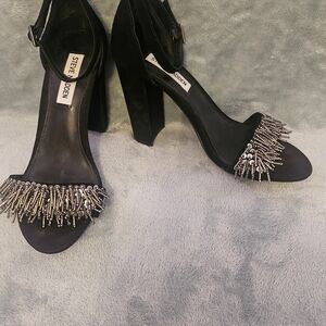 Steve Madden Black Heeled Sandals with Silver Embellishments